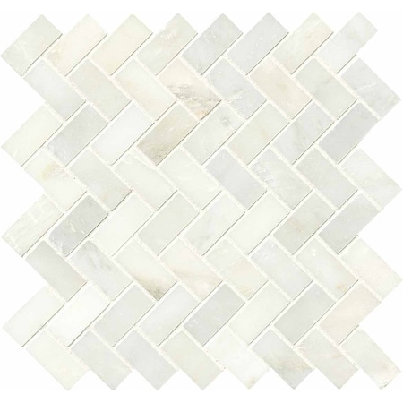 Msi Greecian White Herringbone Pattern SAMPLE Polished Marble Mesh-Mounted Mosaic Tile ZOR-MD-0453-SAM
